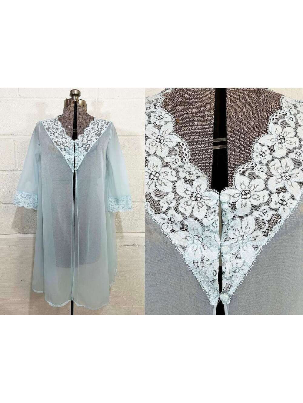Vintage Vanity Fair Sheer Robe Blue Peignoir Trapeze Sleepwear 1950s 1960s XL